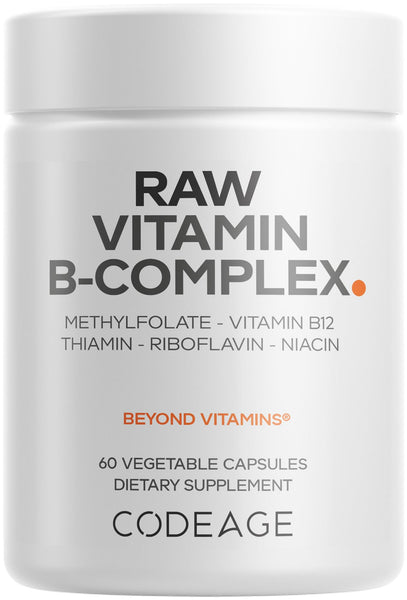 Codeage Raw Vitamin B-Complex Supplement - Essential B Vitamins with Probiotics, Digestive Enzymes, Fruits & Vegetables - 2-Month Supply - Methylfolate - Biotin - Vitamin B12 - Non-GMO - 60 Capsules