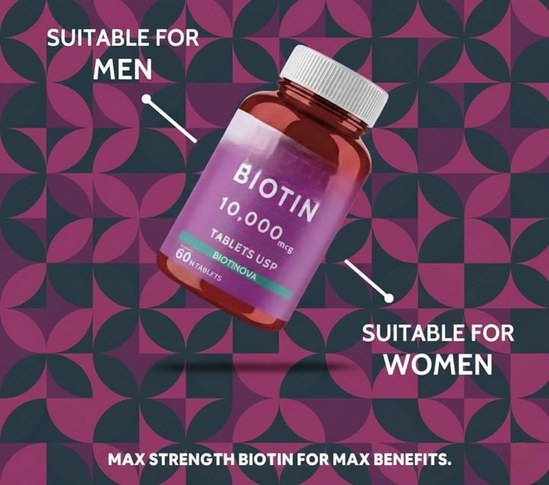Forte Biotin 10000mcg for Hair Growth, Skin & Nails – 60 Veg Tablets.