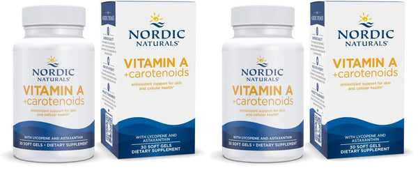 Nordic Naturals Vitamin A + Carotenoids, Unflavored - 30 Soft Gels - Lycopene & Astaxanthin - Supports Skin, Cellular Health - Non-GMO - 30 Servings (Pack of 2)