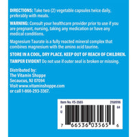 Thumbnail for The Vitamin Shoppe Magnesium Taurate 125mg - Heart Health & Muscle Relaxation | Energy Production | 180 Veggie Caps | Cardiovascular