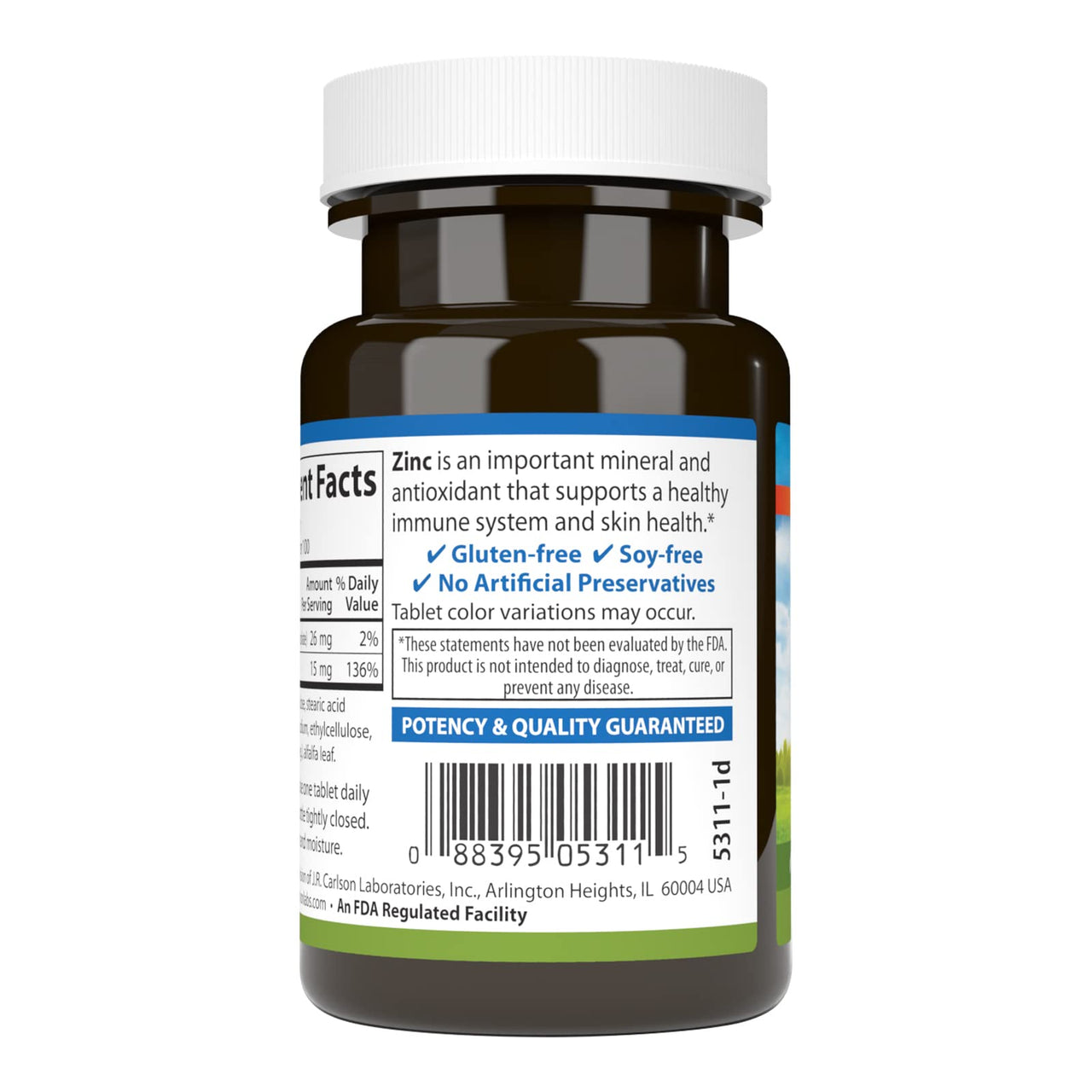 Carlson - Zinc, 15 mg, Zinc Supplement, Zinc Gluconate, Immune Support & Skin Health, Zinc Tablets, Antioxidant, Zinc Capsules, 100 Tablets