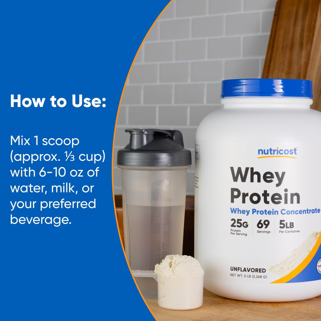 Nutricost Whey Protein Powder, Unflavored, 5 pounds - from Whey Protein Concentrate