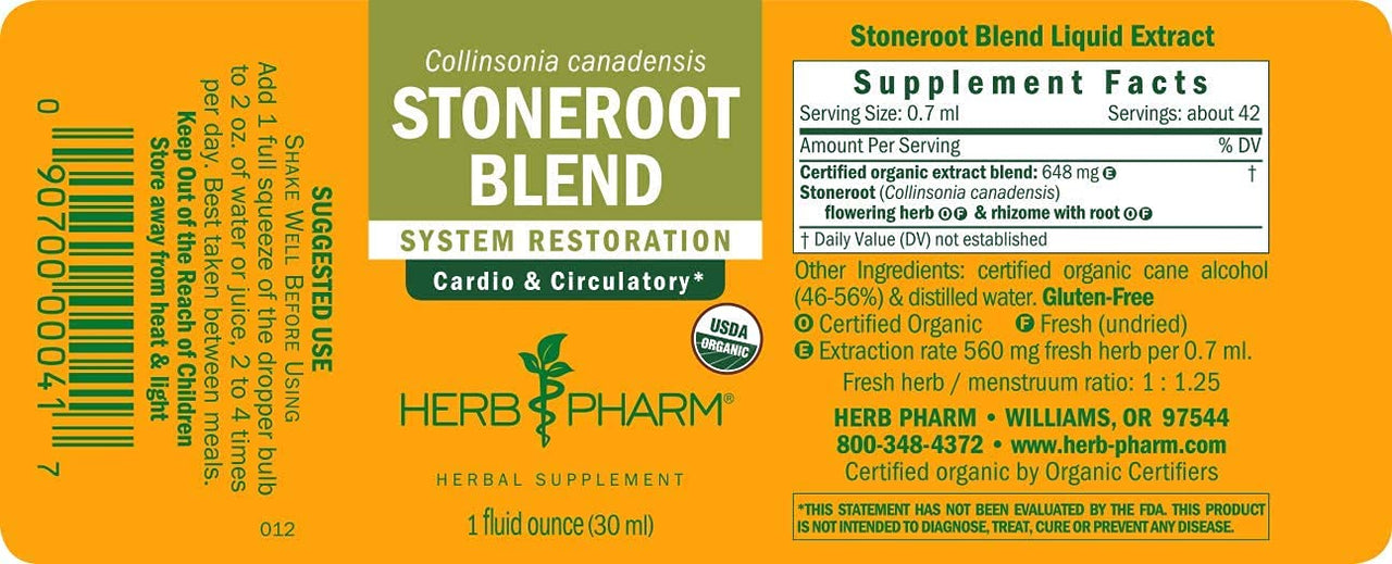 Herb Pharm Certified Organic Stoneroot Blend Liquid Extract for Cardiovascular and Circulatory Support, 1 Oz