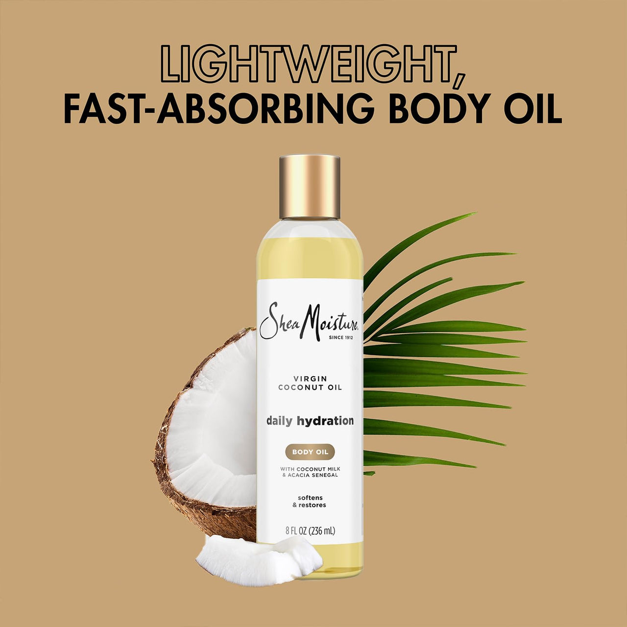 Shea Moisture Body Oil, Daily Hydration 2-Pack – Lightweight, Non-Greasy Moisturizer with Virgin Coconut Oil for Soft, Smooth Skin, 8 Oz Ea