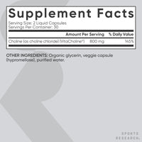 Thumbnail for Sports Research ® Extra Strength Choline 800 mg - Essential Nutrient Featuring VitaCholine ® for Focus Support - Vegan Certified • Non-GMO • Gluten Free - 60 Liquid Capsules