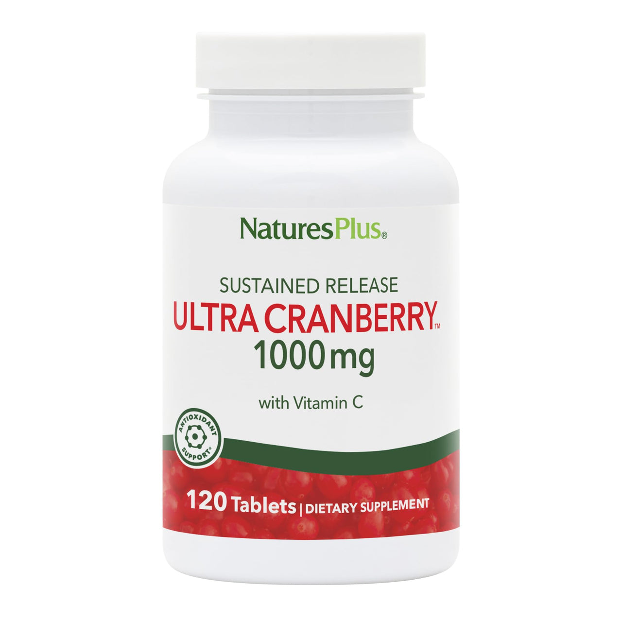 NaturesPlus Ultra Cranberry, Sustained Release - 1000mg, 120 Tablets - with Vitamin C - Vegetarian, Gluten Free - 60 Servings