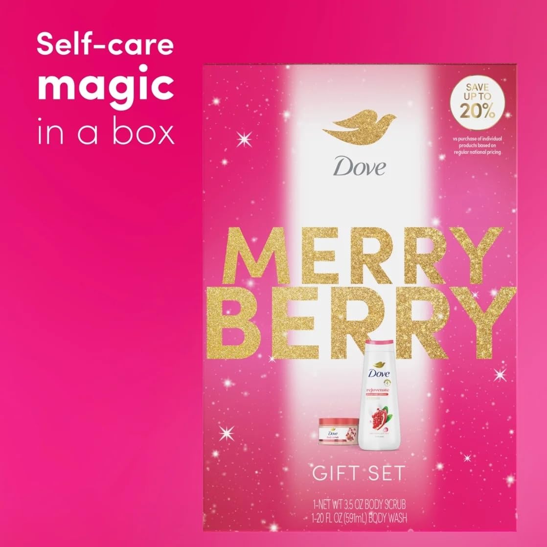 Dove Limited Edition Merry Berry Set Pomegranate & Hibiscus Rejuvenating Body Wash & Scrub, 2 Count