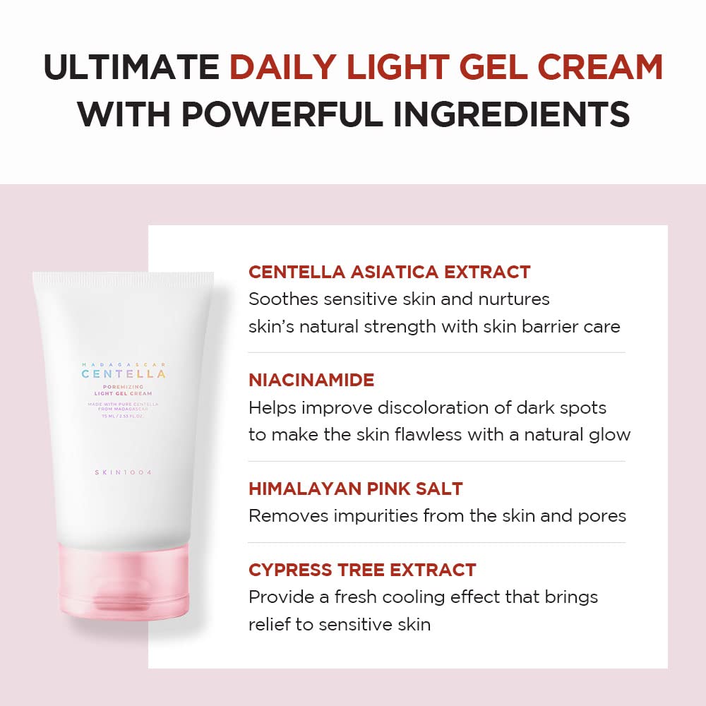 SKIN1004 Madagascar Centella Poremizing Light Gel Cream 2.53 fl.oz (75ml) | Tightens Pores | Soothes Irritated Skin