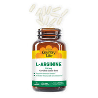 Thumbnail for Country Life L-Arginine Caps with Vitamin B-6, 500mg, 100 Vegan Capsules, Certified Gluten Free, Certified Vegan