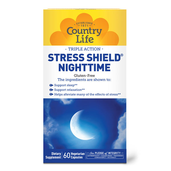 Country Life Stress Shield Nighttime – Stress & Relaxation Support Supplement – Sensoril® Ashwagandha, GABA & L-Theanine – Magnesium & Vitamin B5 – Gluten Free, Vegan – 60 Vegetarian Capsules