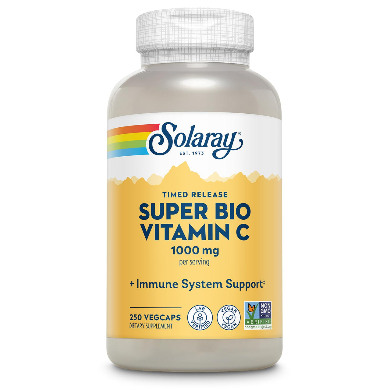 Solaray Super Bio Vitamin C 1000mg, Buffered, Time Release Capsules with Bioflavonoids, Two-Stage for High Absorption & All Day Immune Support, Vegan, 60 Day Guarantee, 125 Servings, 250 VegCaps
