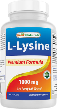 Thumbnail for Best Naturals L-Lysine 1000mg 180 Tablets - Double Strength Lysine for stronger immune health & cold sores