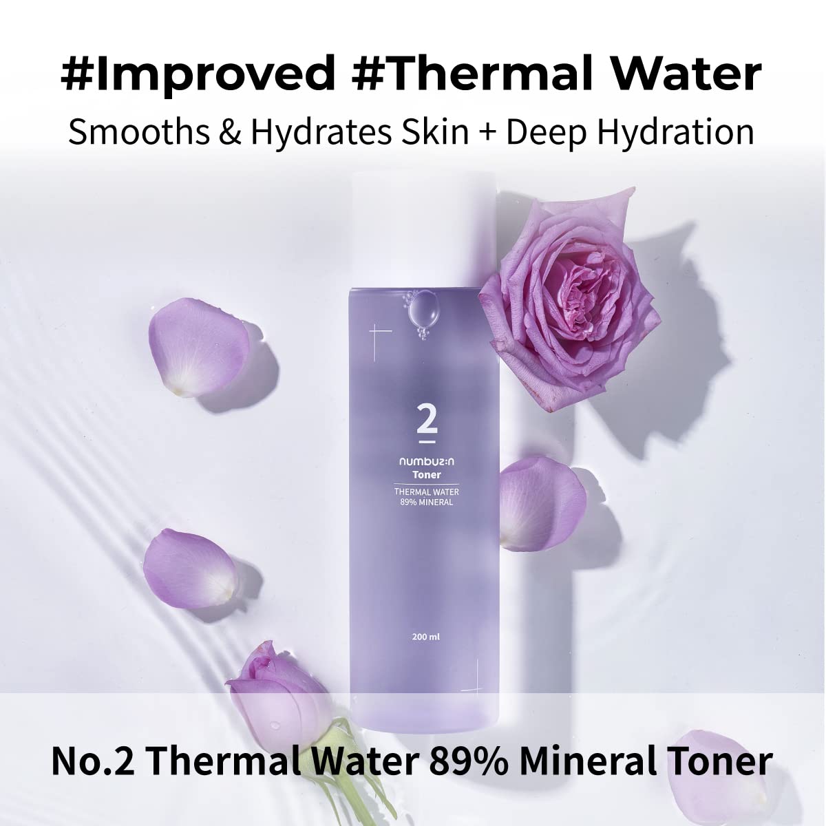 numbuzin No.2 Thermal Water 89% Mineral Toner, 6.76 fl.oz / 200ml | Inner Drying, Cakey Makeup, Moisturizing, Thermal Water 89%, Niacinamide