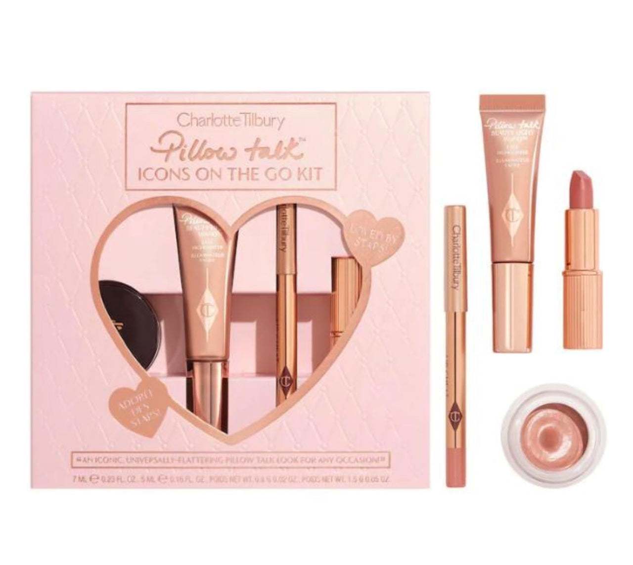 Charlotte Tilbury Limited Edition Pillow Talk Icons On The Go 4 Piece Makeup Kit - Mini Highlight, Mini Lip Liner, Lipstick, Full Size Eye Shadow