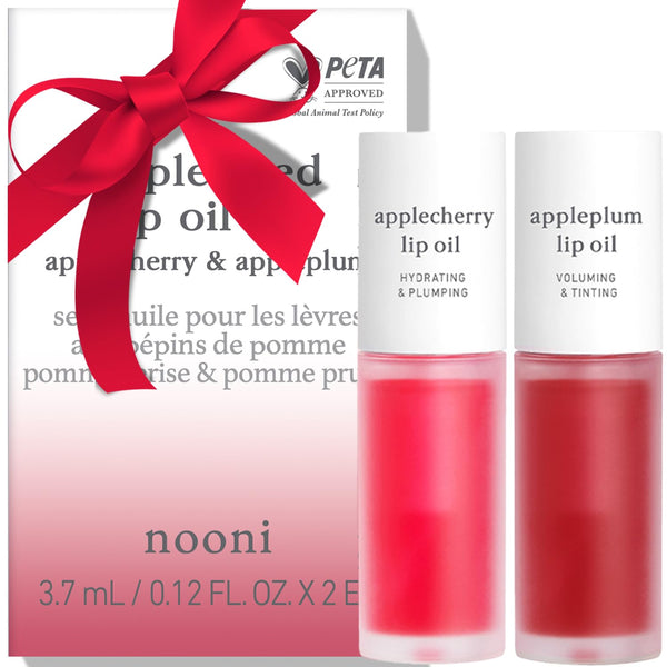 NOONI Vegan Appleseed Lip Oil Set - Applecherry & Appleplum | Long-Lasting, Moisturizing, Plumping, Revitalizing for Dry Lips, Waterproof, No Peel Off, Korean Tint, 0.12 FL Oz x 2ea