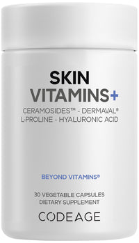 Thumbnail for Codeage Skin Vitamins+ Supplement – Ceramosides, Dermaval, Hyaluronic Acid, Coffeeberry, Vitamin C – Skin Elasticity, Wrinkle & Moisture Support – Liposomal Delivery – Non-GMO, 30 Capsules