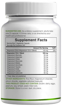 Thumbnail for Magnesium Complex 500mg, 240 Veggie Capsules – 10-in-1 Glycinate, Citrate, Malate, Oxide, & More – 100% Chelated for Easy Absorption – Essential Mineral Supplement – Non-GMO