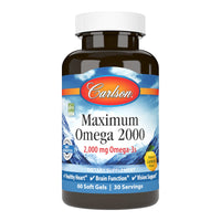 Thumbnail for Carlson - Maximum Omega 2000, 2000 mg Omega-3 Fatty Acids Including EPA and DHA, Wild-Caught, Norwegian Fish Oil Supplement, Sustainably Sourced Fish Oil Capsules, Lemon, 60 Softgels