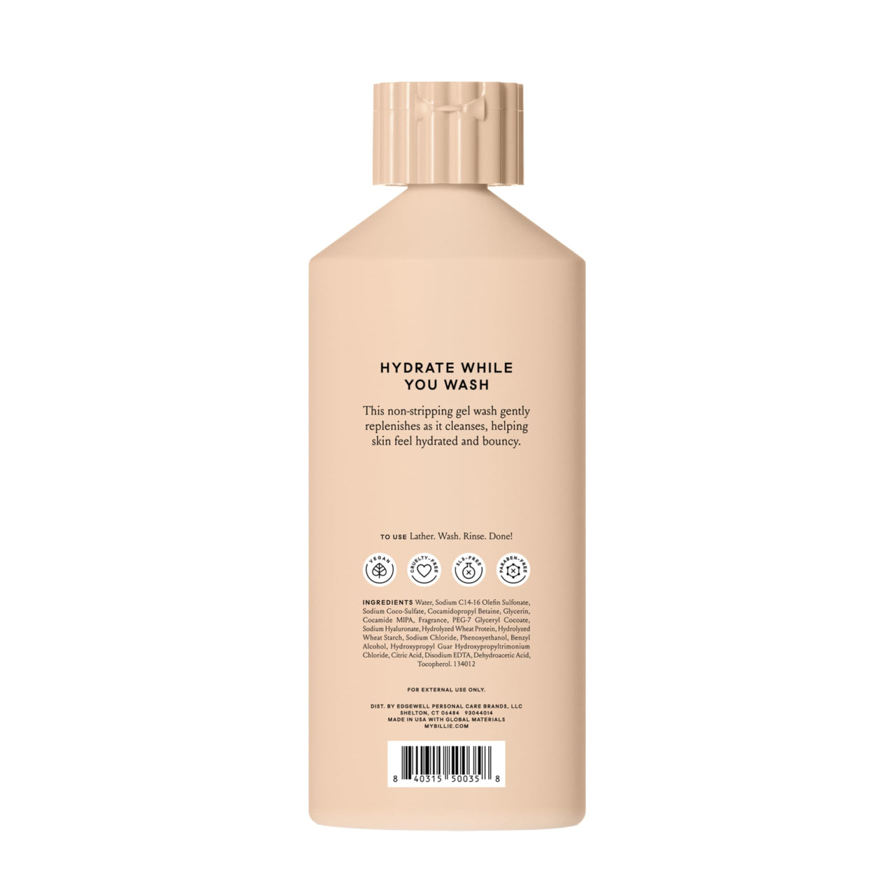 Billie Bounce, Hydrating Body Wash, Hyaluronic Acid + Peptides, Hydrating & Replenishing, 18Fl Oz