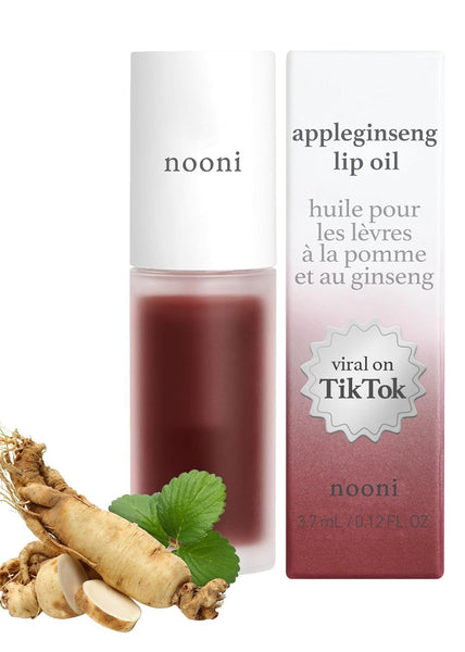 NOONI Korean Vegan Lip Oil - Appleginseng | Lip Stain, Gift, Long-Lasting, Moisturizing, Plumping, Revitalizing for Dry Lips, Waterproof, No Peel Off, Mother's Day, 0.12 Fl Oz