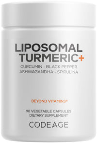 Thumbnail for Codeage Organic Turmeric Supplement - 95% Curcumin Extract Pills - Liposomal Fermented Botanical Blend Black Pepper, Ashwagandha, Ginger, Stephania, Boswelia, Cumin, Digestive Bitters - 90 Capsules