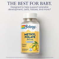 Thumbnail for SOLARAY Methyl Folate 800 mcg - 470 mcg Folic Acid - 5-MTHF Prenatal Vitamins - Natural Lemon Flavor - Natural Sweeteners - Lab Verified - 60-Day Guarantee - 60 Servings, 60 Lozenges
