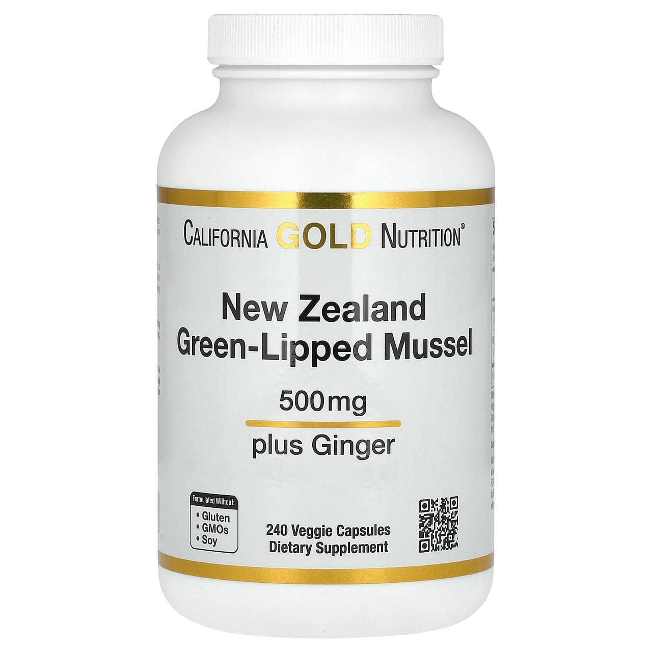 California Gold Nutrition New Zealand, Green-Lipped Mussel Plus Ginger, Joint Health Formula, 500 mg, 240 Veggie Caps