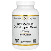 Thumbnail for California Gold Nutrition New Zealand, Green-Lipped Mussel Plus Ginger, Joint Health Formula, 500 mg, 240 Veggie Caps