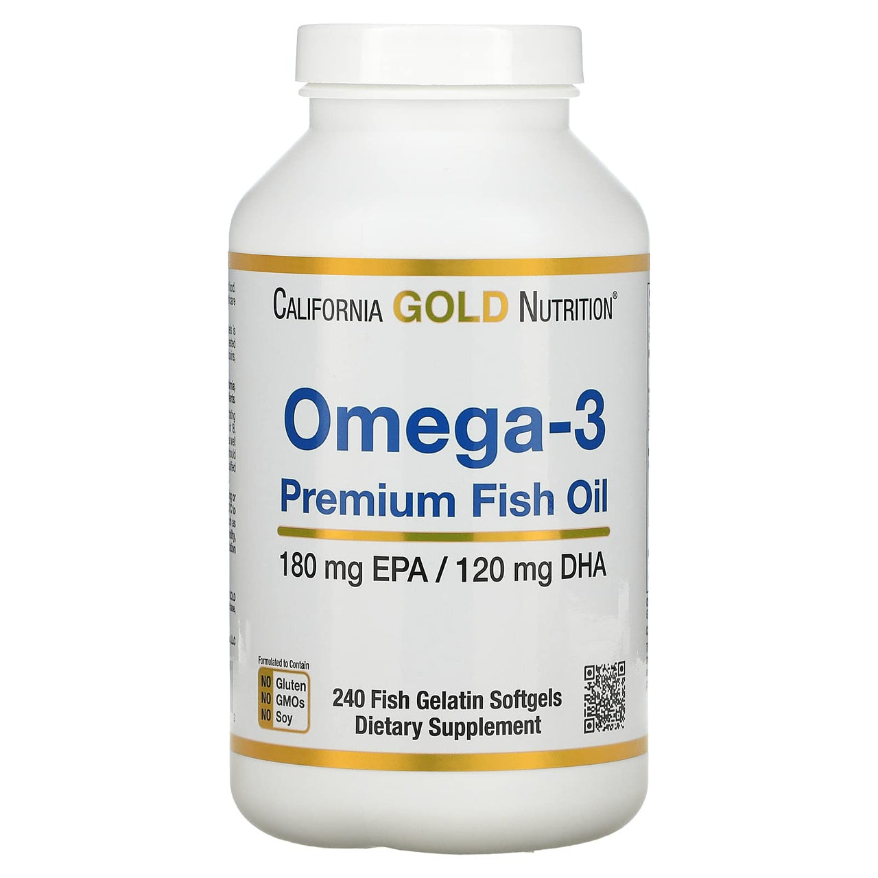 California Gold Nutrition Premium Fish Oil, Omega-3, 180 mg EPA, 120 mg DHA, Concentrated Triglyceride Form, 240 Fish Gelatin Softgels, 2 Pack