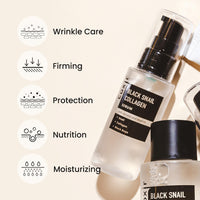 Thumbnail for coxir BLACK SNAIL COLLAGEN SERUM l Black-3-Complex: Black Rice, Bean, Sesame, Snail Mucin, Collagen, Peptide l Firming&Lifting l Korean Skin Care l Cruelty-Free, No Pareben [50ml/1.69 fl.oz]