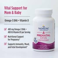 Thumbnail for Nordic Naturals Prenatal DHA, Unflavored - 180 Soft Gels - 830 mg Omega-3 + 400 IU Vitamin D3 - Supports Brain Development in Babies During Pregnancy & Lactation - Non-GMO - 90 Servings