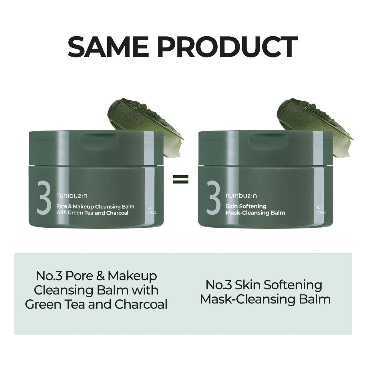 numbuzin No.3 Pore & Makeup Cleansing Balm with Green Tea and Charcoal | Quick & Easy Cleansing, Reduces Blackheads, No Fragrance, 2.99 oz