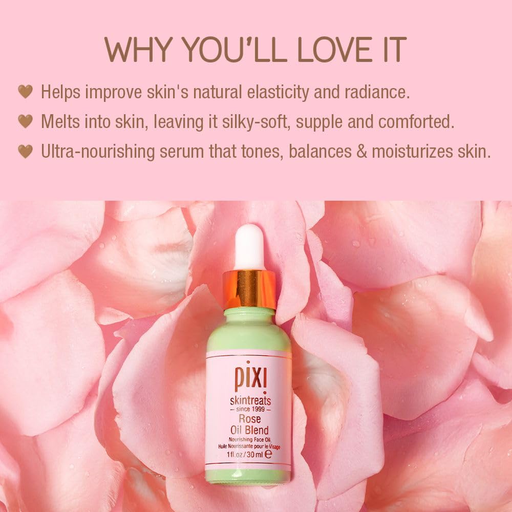 Pixi Beauty Rose Oil Blend | Nourishing Botanical Blend Facial Serum | Youth-Preserving Oil | Rejuvenate Skin Luminosity | 1.01 Fl Oz