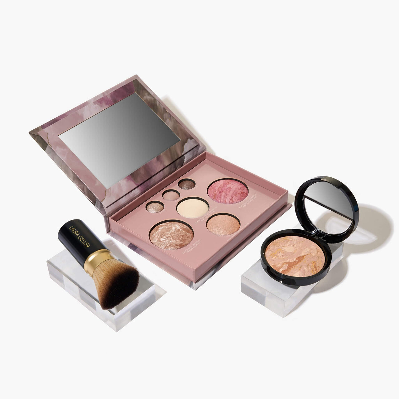 LAURA GELLER NEW YORK Baked Starter Kit: Baked Balance-n-Brighten Powder Foundation, Fair and Best of the Best Palette Blush Bronzer Highlighter Eyeshadow and Retractable Kabuki Brush
