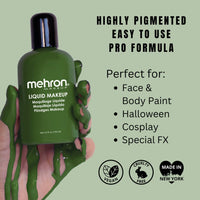 Thumbnail for Mehron Makeup Liquid Makeup | Face Paint and Body Paint Perfect for Halloween, Cosplay I Air Brush Compatible 4.5 oz (133 ml) (GREEN)