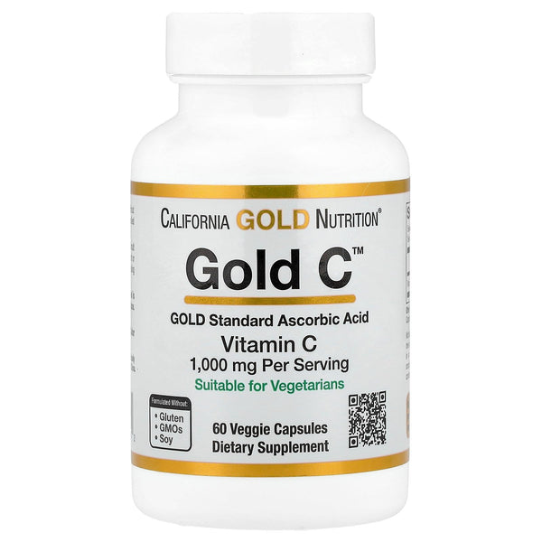 California Gold Nutrition Gold C™, USP Grade Vitamin C, 1,000 mg, 60 Veggie Capsules