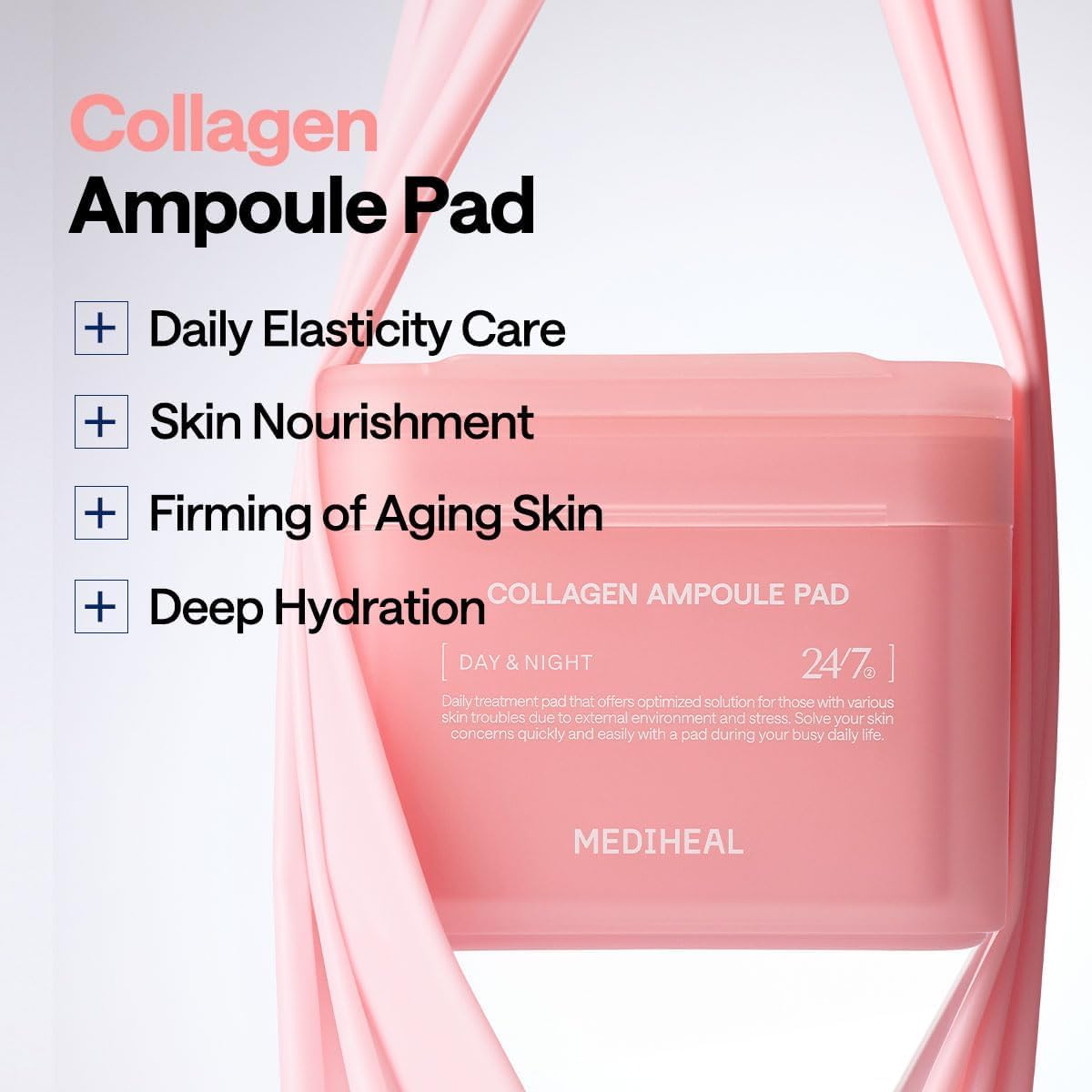 MEDIHEAL Toner Pads [Collagen] - Ampoule Toner Pad with Collagen & Ceramide - Skin Firming & Restore Elasticity & Deep Hydration - Tighten Wrinkles & Lines - Vegan Moisturizing Fabric (100 Count) s