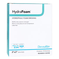 Thumbnail for DermaRite's HydraFoam Hydrophilic Foam Dressing - Highly Absorbent Wound Care, Waterproof Backing, Sterile - Square, 2 in. x 2 in., 10 Count, 1 Pack