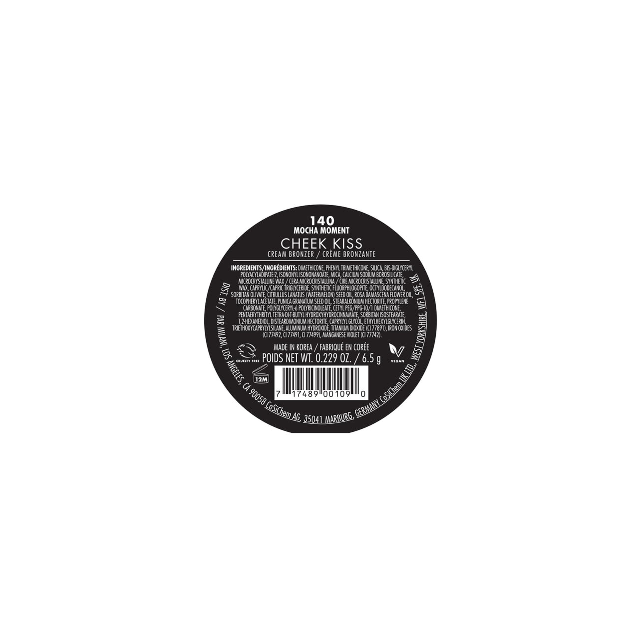 Milani Cheek Kiss Cream Bronzer, 140 - Mocha Moment, Vegan & Cruelty-Free, Made in Korea, Lightweight Glow, Soft Matte Finish