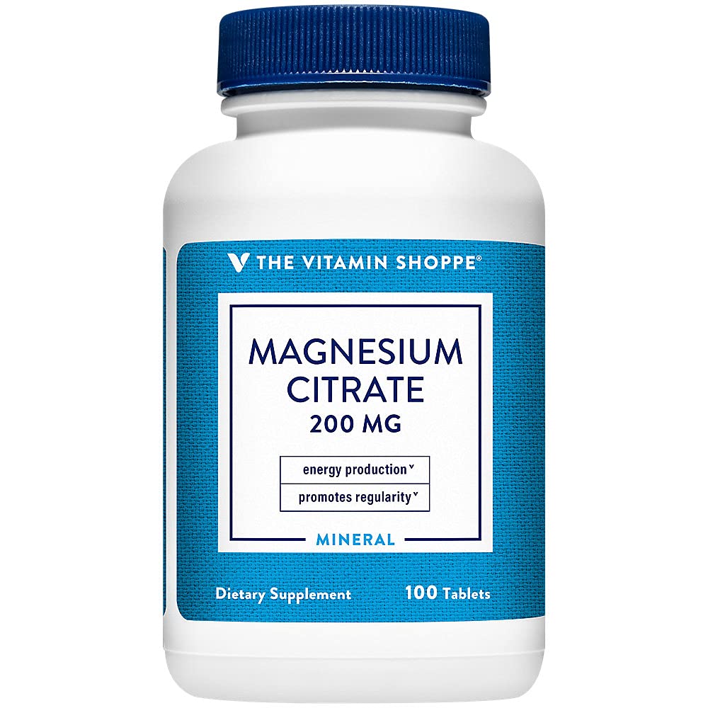 The Vitamin Shoppe Magnesium Citrate 200MG - Muscle Relaxation, Bone Health & Energy Production, Highly Absorbable (100 Tablets)