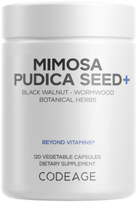 Thumbnail for Codeage Organic Mimosa Pudica Seed Capsules - Mimosa Pudica Seeds Supplement - Black Walnut, Cloves, Vidanga, Neem, BioPerine - All in One - Sensitive Plant Pills - Non-GMO & Vegan - 120 Capsules