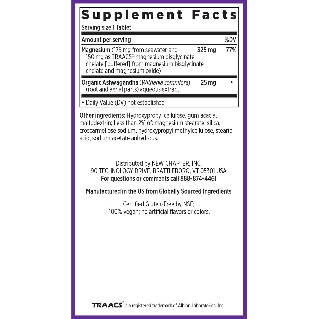 New Chapter Magnesium + Ashwagandha Supplement, 325 mg with Magnesium Glycinate for Muscle Relaxation & Recovery, Heart, Nerve & Bone Health, 2.5X Absorption, Non-GMO - 60 ct (2 Month Supply)