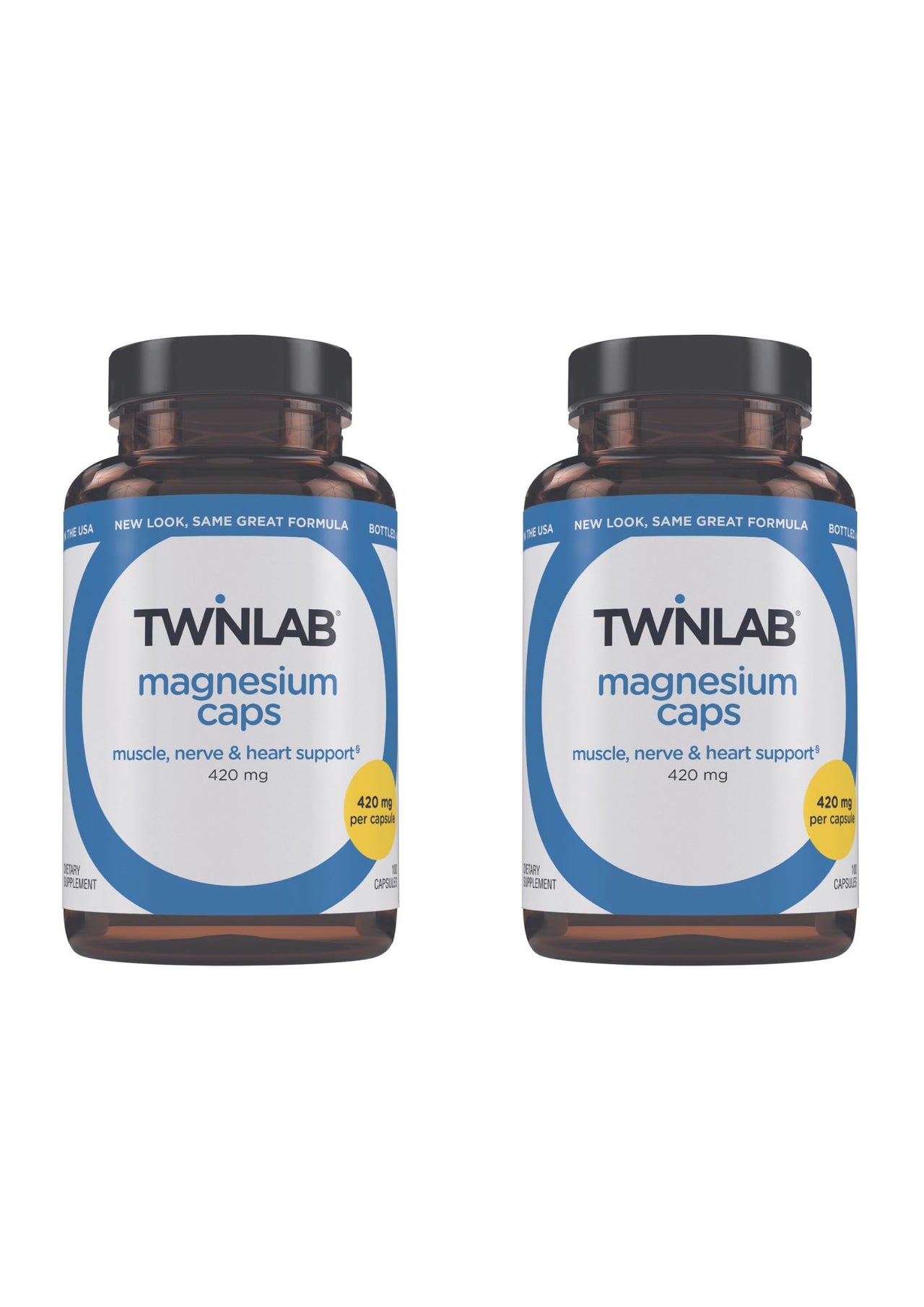 Twinlab Magnesium Caps - High Absorption Magnesium Supplement to Support Leg Cramps Relief - Magnesium Capsules for Stress Relief, 420 mg, 100 Count 2 Pack