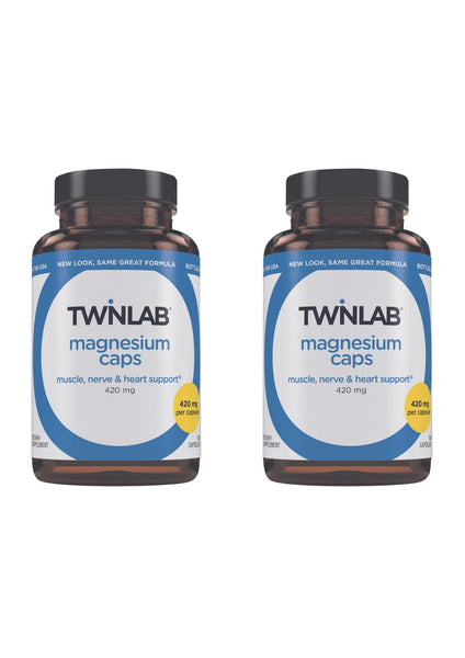 Twinlab Magnesium Caps - High Absorption Magnesium Supplement to Support Leg Cramps Relief - Magnesium Capsules for Stress Relief, 420 mg, 100 Count 2 Pack