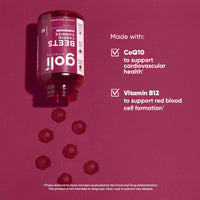 Thumbnail for Goli Beets Cardio Gummies with CoQ10 and Vitamin B12 - Beetroot Extract - Cardiovascular Wellness - Vegan, Non-GMO, Gluten-Free