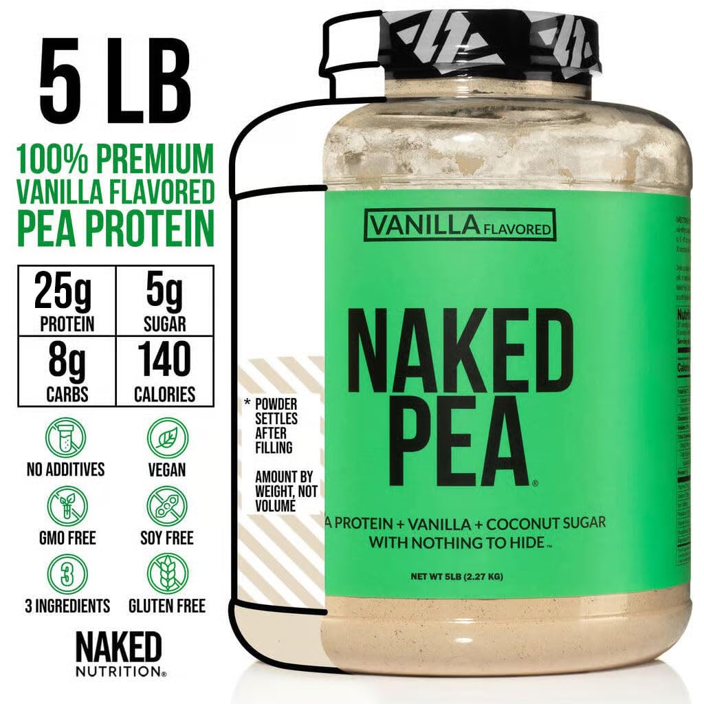 NAKED Vanilla Pea Protein Isolate 5LB Bulk + Pure Micronized Creatine Monohydrate 1,000g (200 Servings) – Plant-Based; Vegan; Non-GMO; Gluten Free; Soy Free