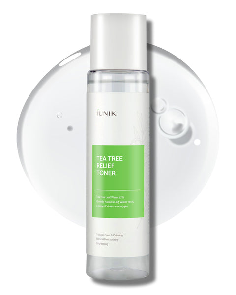 IUNIK Tea Tree Relief Vegan Face Toner - Facial Moisturizer Acne-Prone Irritated Skin w Tea Tree 67% Centella Asiatica 19.5% 6.7 Fl OZ Sensitive Skin Breakout Rosacea Blemish Plant-Based Ingredients
