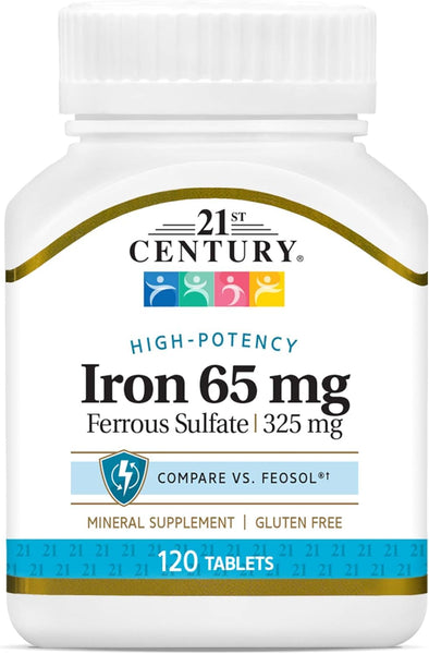 21st Century Iron 65 mg Ferrous Sulfate 325 mg Tablets, 120 Count