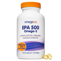 Thumbnail for OmegaVia EPA 500, Purified Omega-3 Fish Oil Supplement, 500 mg EPA in Triglyceride Form, Burpless Fish Oil, Non-GMO, Gluten-Free, IFOS 5-Star, 120 Softgels