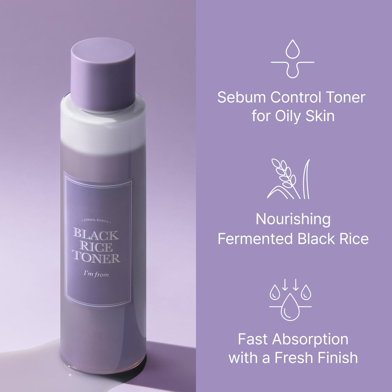 I'm from Black Rice Toner for Oily Skin, Sebum Control Toner, Lightweight, Niacinamide, Panthenol, Fragrance Free, Korean Skin Care, 150ml, 5.07 fl.oz